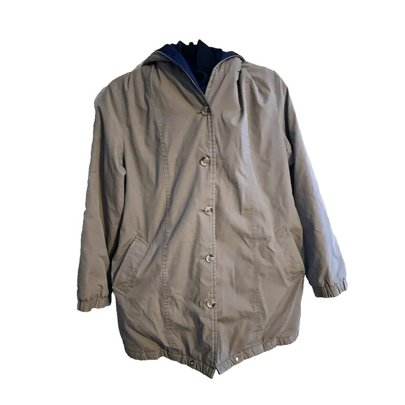 London Fog Tan Full Zip Button Front Hoodie Outdoor Winter Jacket Womans Size 10 - Picture 1 of 6